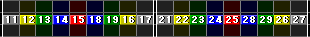 左から順に、[11, 12, 13, 14, 15, 18, 19, 16, 17], [21, 22, 23, 24, 25, 28, 29, 26, 27]。
